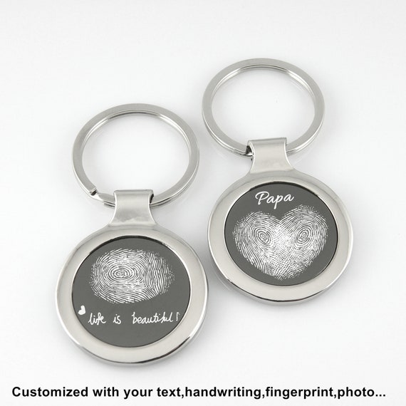 Fingerprint Personalized Photo Keyring In Leather Case