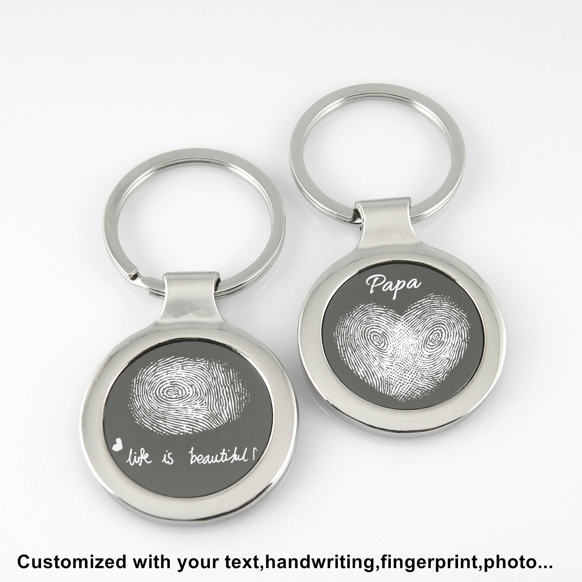 Personalized Name Keychain Custom Handwriting Key chain Engraved Fingerprint Keychain Memorial Keychain Personalized Jewelry