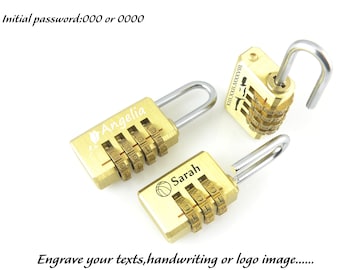 Candado de combinación personalizado, candado de latón grabado con contraseña, candado de baúl personalizado, candado de armario personalizado, regalos escolares para niños con caja de regalo gratis