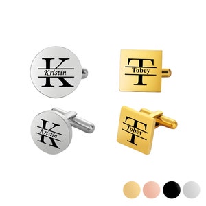 Personalized Square Cufflinks Custom Initial Cufflinks Engraved Wedding cufflinks Round Stainless Steel Cuff Links Free Gift Box Included