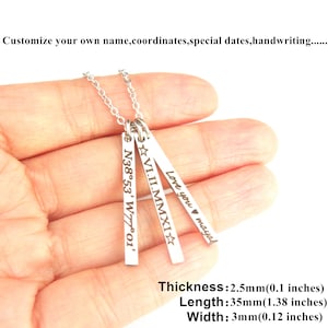 Personalized Vertical Bar Necklace Engraved Kids Name Bar Necklace Custom Date Necklace With Free Gift Box