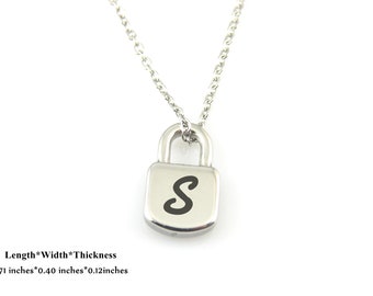 Personalized Initial Padlock Necklace Custom Name Lock Shape Pendant Custom Stainless Steel Padlock Necklace Gifts for Her With Gift Box