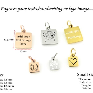 Polieren Spiegel Oberfläche Hohe Qualität Tag Personalisierte Mini Quadrat Form Schmuck Tag Benutzerdefinierte Logo Tag Gravierte Edelstahl Logo Tags
