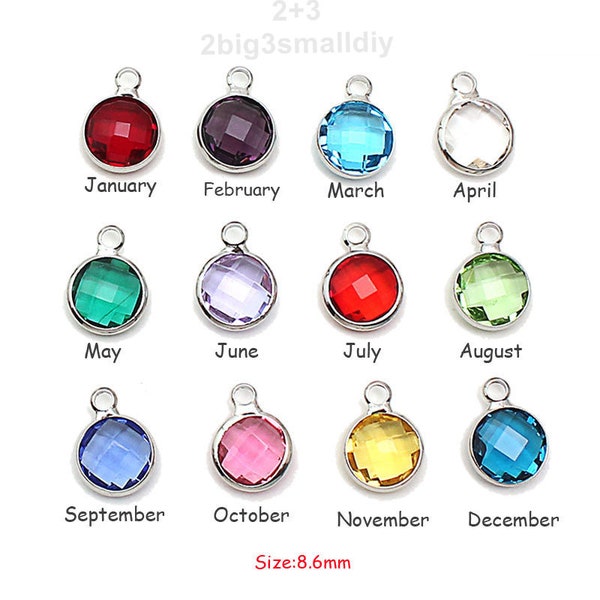 9mm Crystal Birthstone Charms,Crystal Birthstone Drops,Birthstone Pendant,Full Set of High Quality Crystal Channel Charms (12 month colors)