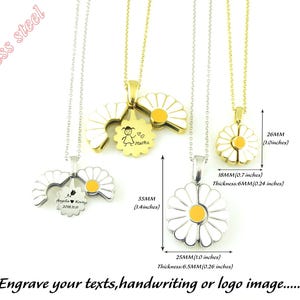 Medallón de margarita personalizado que se puede abrir con mensaje secreto grabado, medallón de foto personalizado, collar de girasol con recuerdo, regalo de San Valentín para novia