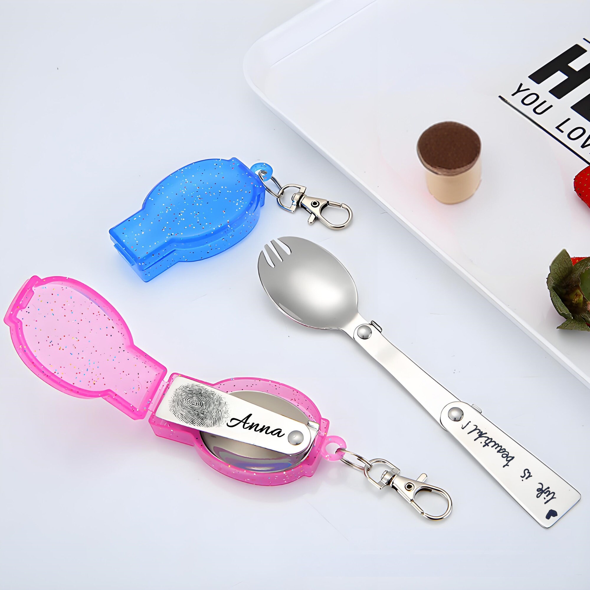 Personalized Folding Spoon Custom 304 Stainless Steel Spork Engraved ...