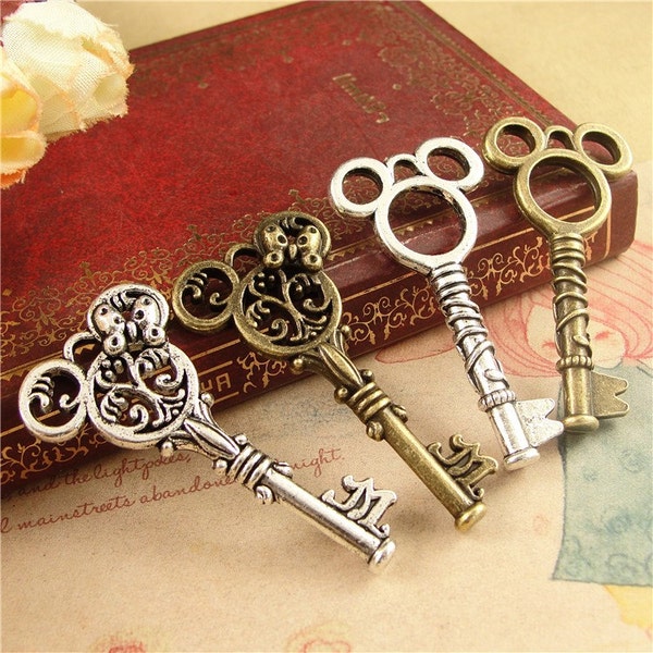 10pcs 24x47mm Antique bronze mouse key charm pendant diy punk materials jewelry supplies A3895