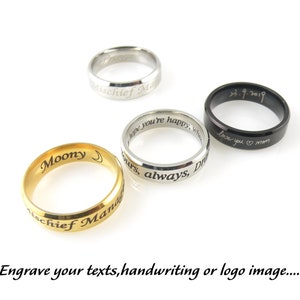 6MM Personalized Ring Custom Name Ring Engraved Stainless Steel Gold Ring Custom Engraved Actual Handwriting Ring Memorial Ring Gift