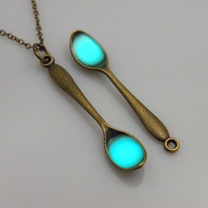 Glowing Spoon Necklace Glow Spoon Pendant Antique Bronze spoon charm necklace Glow in the dark With Gift Box