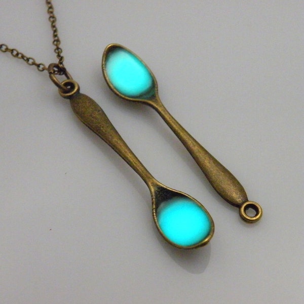 Glowing Spoon Necklace Glow Spoon Pendant Antique Bronze spoon charm necklace Glow in the dark