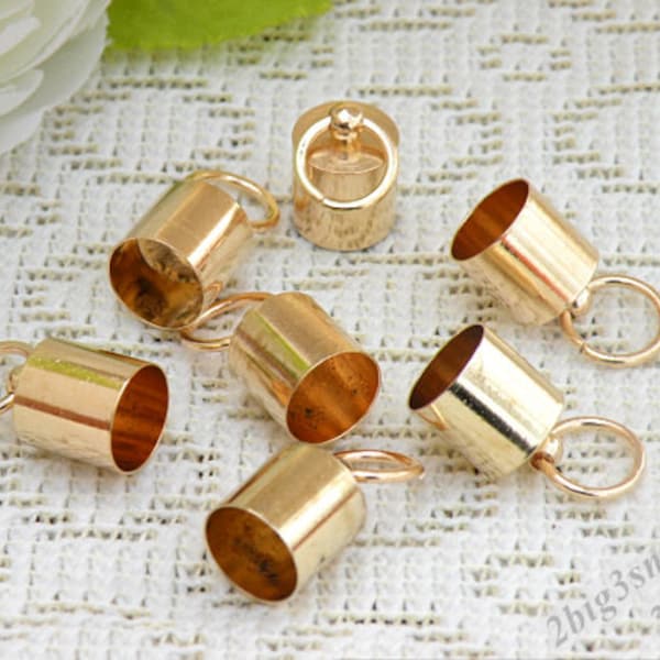 10 Pcs 10mm Gold End Caps with Loop,Leather End Caps,Gold Plated over Brass,Tassel End Caps