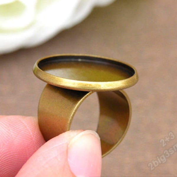 10 pcs Adjustable bronze strong Blank Ring Base with 20mm cap base setting DIY bronze brass rings P2637