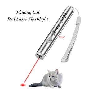 Linterna personalizada con forma de gato jugando, linterna láser roja redonda de luz de luna, linterna de acero inoxidable personalizada, mini linterna grabada para exteriores
