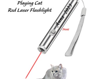 Linterna personalizada con forma de gato jugando, linterna láser roja redonda de luz de luna, linterna de acero inoxidable personalizada, mini linterna grabada para exteriores