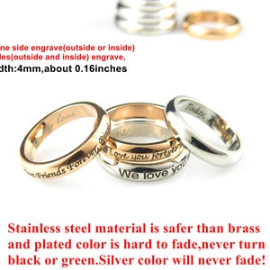 Personalisierter Ring Benutzerdefinierte Namensring mit Gravur Spiegelpolieren Edelstahlring Roségoldring Individuell eingraviertes Hochzeitsringgeschenk Bild 7