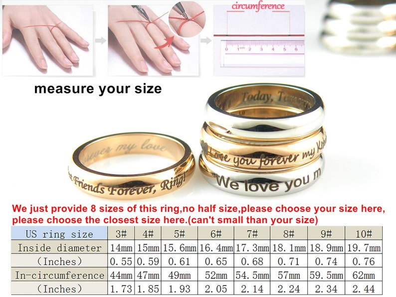 Anillo personalizado Nombre personalizado Anillo grabado Espejo pulido Anillo de acero inoxidable Anillo de oro rosa Anillo de boda grabado personalizado Regalo imagen 5