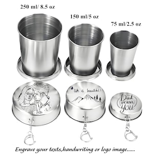 Personalized Camping Foldable Cup Custom Folding 304 Stainless Steel Cup Engraved Outdoor Collapsible Mug Travel Folding Cup Keychain