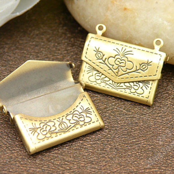 10 pcs 17X20mm bronze envelope locket charm,bag shape locket charm,essential oil diffuser locket