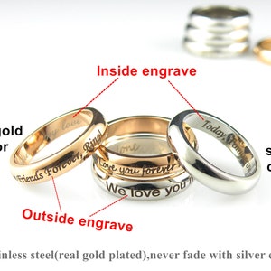 Personalisierter Ring Benutzerdefinierte Namensring mit Gravur Spiegelpolieren Edelstahlring Roségoldring Individuell eingraviertes Hochzeitsringgeschenk Bild 3