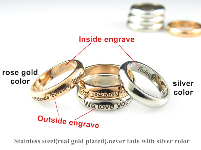 Personalisierter Ring Benutzerdefinierte Namensring mit Gravur Spiegelpolieren Edelstahlring Roségoldring Individuell eingraviertes Hochzeitsringgeschenk Bild 3