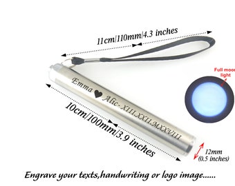 Linterna táctica redonda personalizada de acero inoxidable con luz de luna, mini linterna grabada para exteriores, regalo para el aula.
