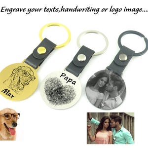 Portachiavi con foto personalizzata, portachiavi con scrittura a mano personalizzata, portachiavi con impronta digitale incisa, portachiavi a disco rotondo, portachiavi commemorativo, gioielli personalizzati