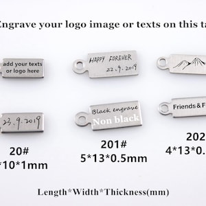 Personalisierte Mini Rechteck Schmuck Tag Benutzerdefinierte Logo Tags Gravierte Edelstahl Logo Tags Benutzerdefinierte Metall hängen Tags 10/50 / 100Stck