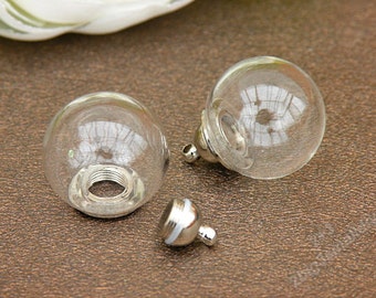 2 ensembles de BRICOLAGE verre Pendentif boule, boule de verre de 20mm avec pendentif en verre à vis cap.clear