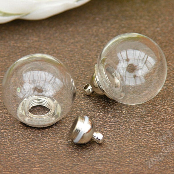 2 sets of DIY Glass ball pendant,20mm glass ball with screw cap.clear glass pendant