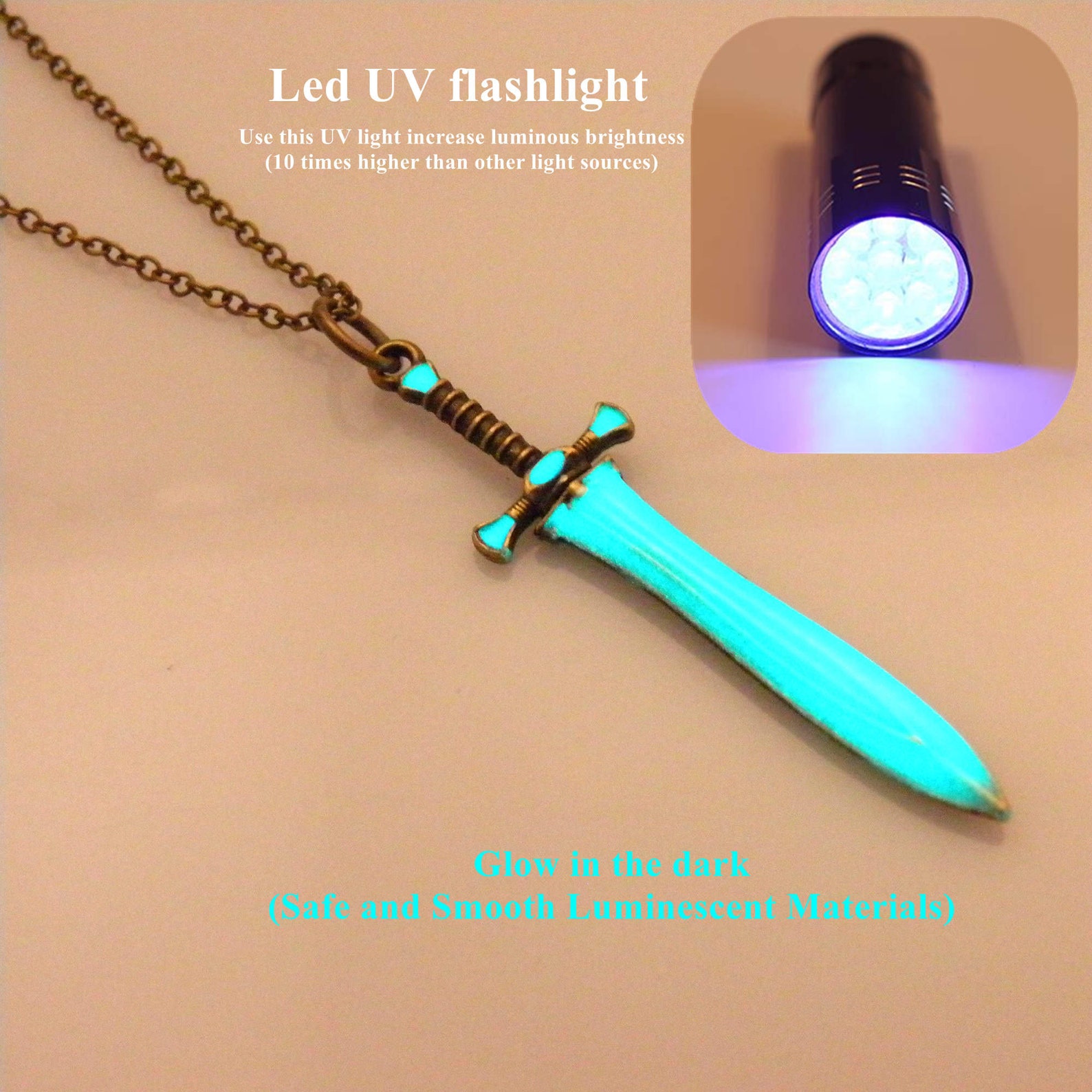 Glowing Sword Necklace Glow Sword Pendant Antique Bronze Etsy