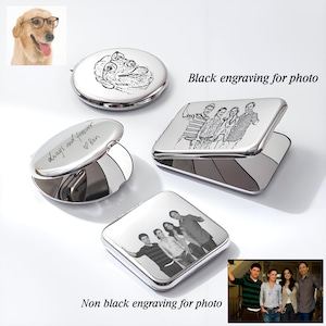Espejo compacto personalizado Espejo con foto personalizado Espejo portátil irrompible de acero inoxidable Espejo de bolsillo grabado Regalos para damas de honor
