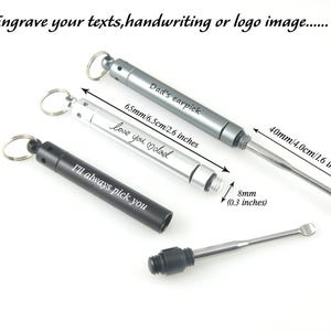 Palillo de oído personalizado Palillo de oído negro personalizado Palillo de oído de acero inoxidable grabado Herramienta para exteriores