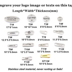 Mini etichetta per gioielli personalizzata con logo personalizzato, etichetta a due fori, logo in acciaio inossidabile inciso, etichette a 2 fori, etichette in metallo personalizzate, 10/50/100 pezzi