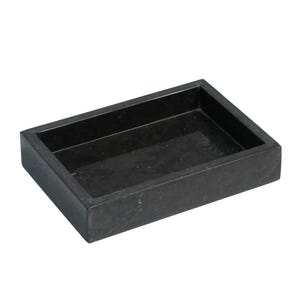 May include: A black rectangular marble soap dish with a raised edge.