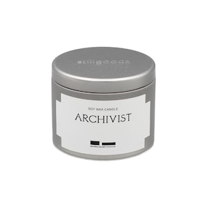 4oz/ 100g Natural Soy Wax Tin Candle - ARCHIVIST (Plum, Violet, Patchouli, Vanilla, Musk) in collaboration with National Gallery Singapore