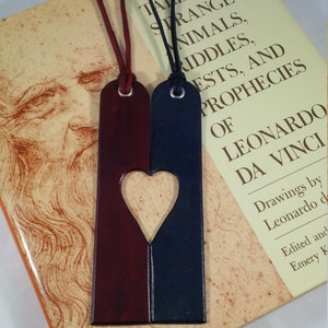 Bookmarks, Leather Bookmarks, Leather Lovers Bookmarks, Heart Shape Cutout, His+Hers, His+His, Hers+Hers - Red & Evening Blue Leather