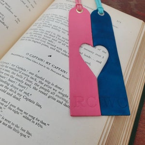 Leather Bookmarks, Leather Lovers Bookmarks, Heart Bookmark, HisHers, HisHis, HersHers, Choose your Leather Color, Free Personalization image 2