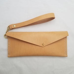 Cartera de Horween, "Señora pájaro" embrague de cuero, billetera larga diseño, clásico embrague, embrague de las mujeres con correa