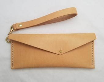 Women's Horween Wallet, "Lady Bird" Leather Clutch, Long Wallet Design, Classic Clutch, Clutch with Strap