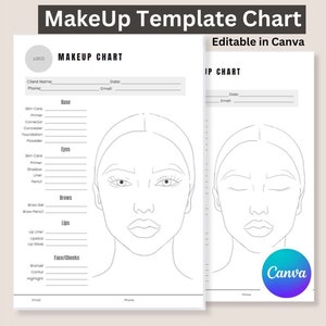 Make-up gezicht Canva bewerkbare grafiek Afdrukbare blanco make-upgezichtsjabloon om af te drukken Make-upartiest Gezichtsgrafieken Vellen Gezicht Ogen-sjabloon