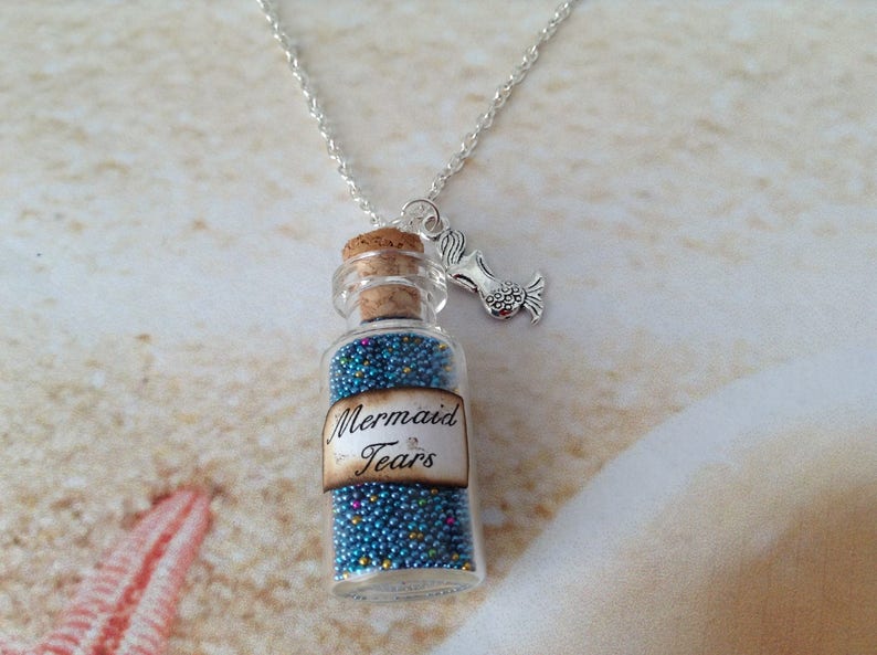 Nautical Mermaid Tears Glass Bottle Label Cork Coloured Beads - Etsy