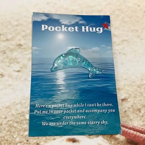 Nautical Blue Sparkle Resin Dolphin Flatback Message Gift Card Pocket Hug