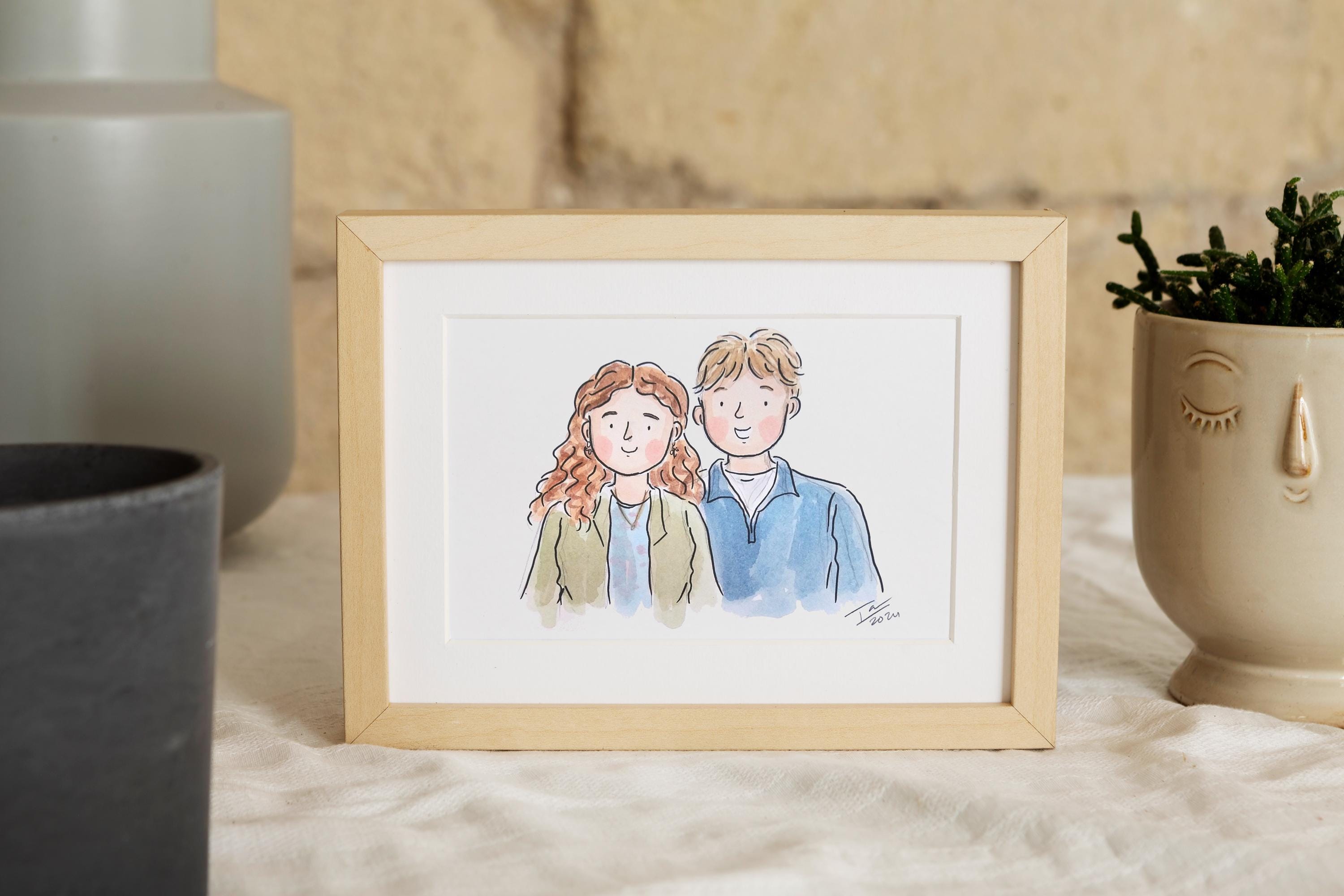 FRAMED - 5.8”X8.3” / A5 Custom Portrait - Watercolour Illustration