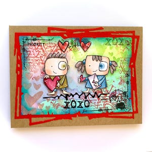 Carte d'amour « XOXO » faite main - voeux lunatiques techniques mixtes - carte lumineuse de Saint-Valentin, anniversaire, phosphorescente