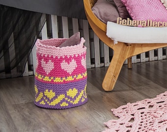 Crochet large color HEART Basket - nursery color basket - toy large basket storage box
