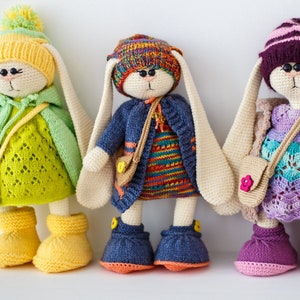 Tilda bunny - dress up bunny soft toy for baby girl. Crochet soft Rabbit in cloth. Handmade Easter Stuffed bunny