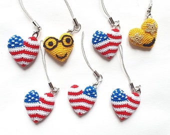 USA flag 4th july heart smiling hearts one or set Independence day handmade presents