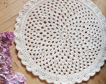 Handmade Crochet Cotton Rug: Nursery, Bedroom Lace Mat (32 inch)