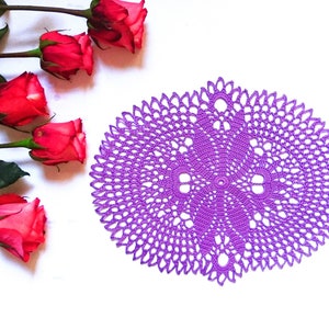 Purple doilies wedding centerpiece decor. Lace violet lilac table decor for oval and circle tables. Crochet handmade table decoration idea image 1