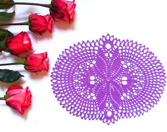 Purple doilies - wedding centerpiece decor. Lace violet lilac table decor for oval and circle tables. Crochet handmade table decoration idea